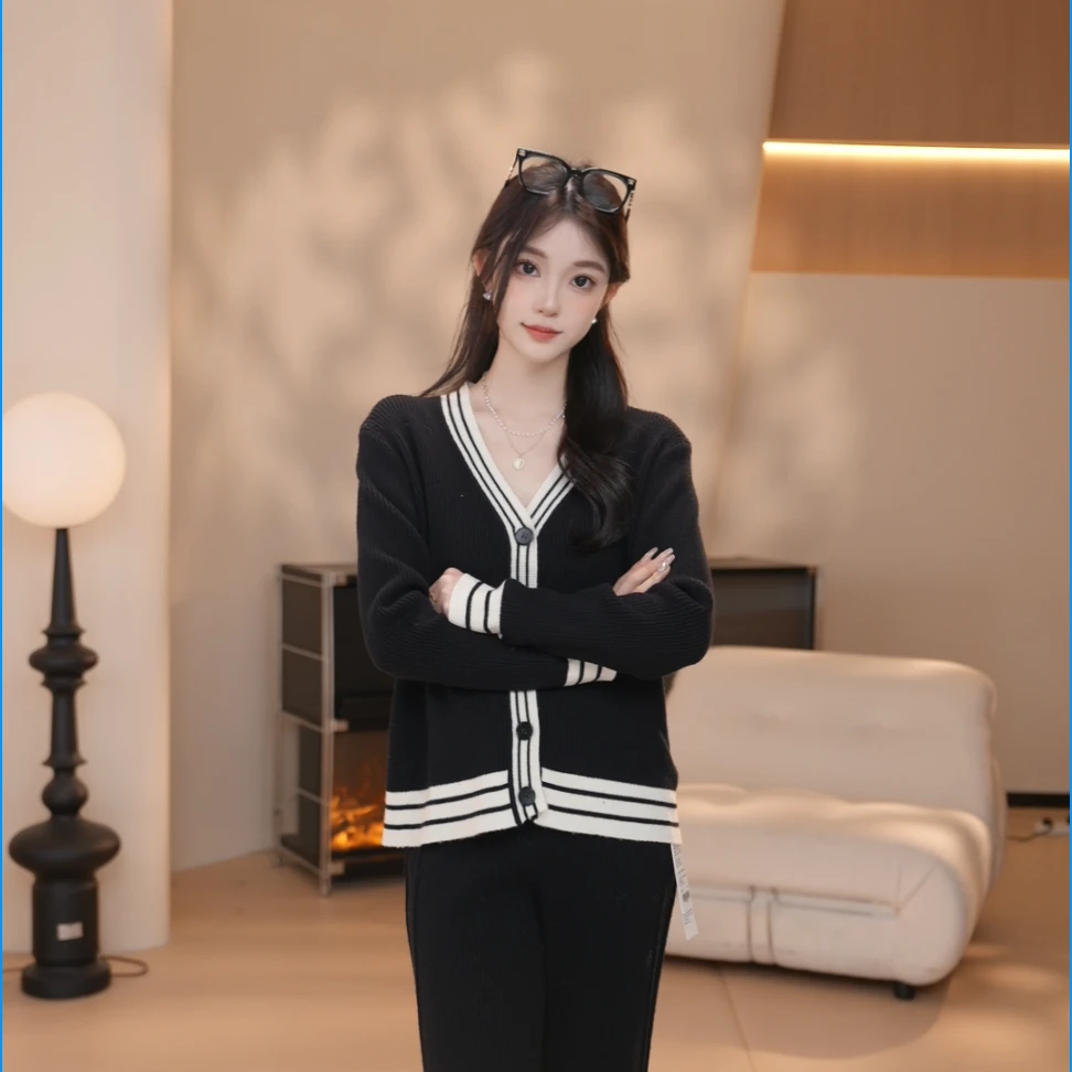 Basic House/百家好TS24秋季新款时尚百搭透气羊毛衫针织套装1952