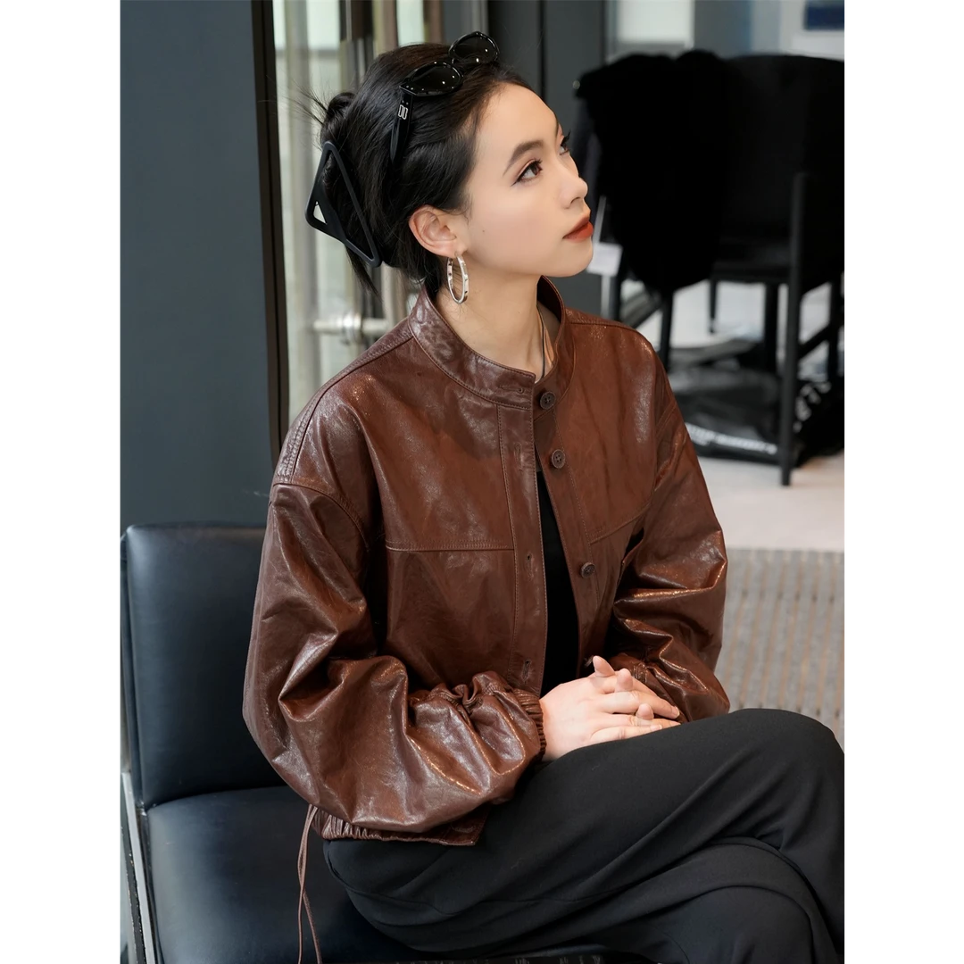 POPULARYW【兰舟渡】Z·R上品屋早春立领洋气山羊皮夹克外套