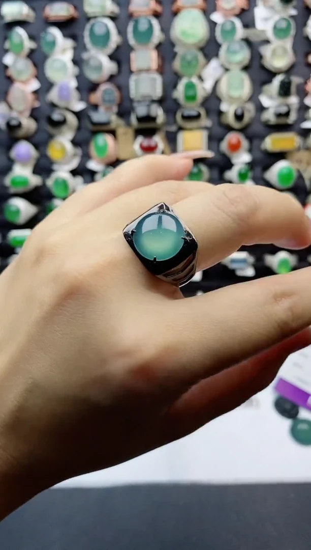 【闪购商品】翡翠戒指银S925镶嵌天然翡翠开口男戒