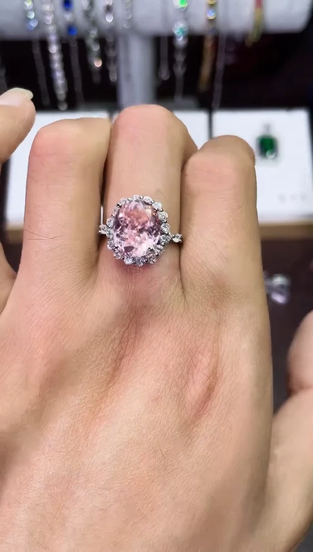 合金合成钻石日出粉戒指