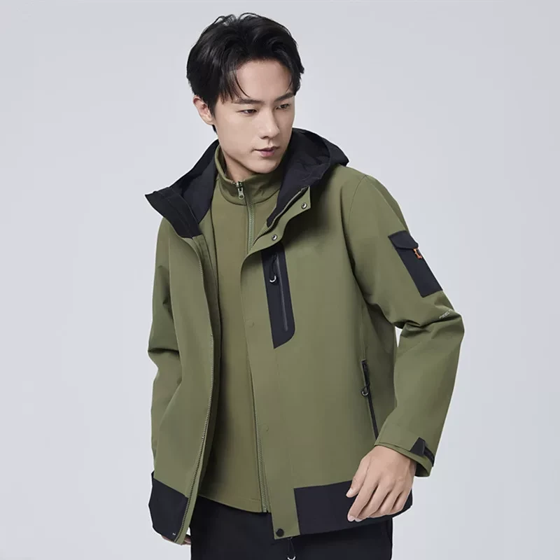 思凯乐秋冬男款三合一两件套冲锋衣软壳内胆防水登山服