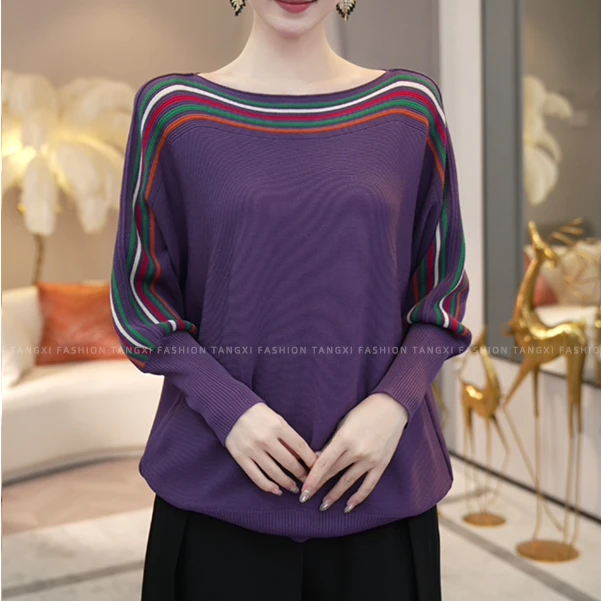 唐熹现货2025秋冬新款【5802】休闲设计感含绵羊毛紫色针织小衫上衣