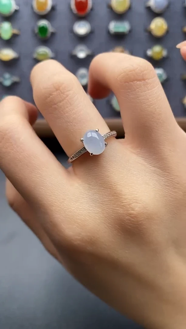 银S925镶嵌戒指翡翠一物一证一礼盒