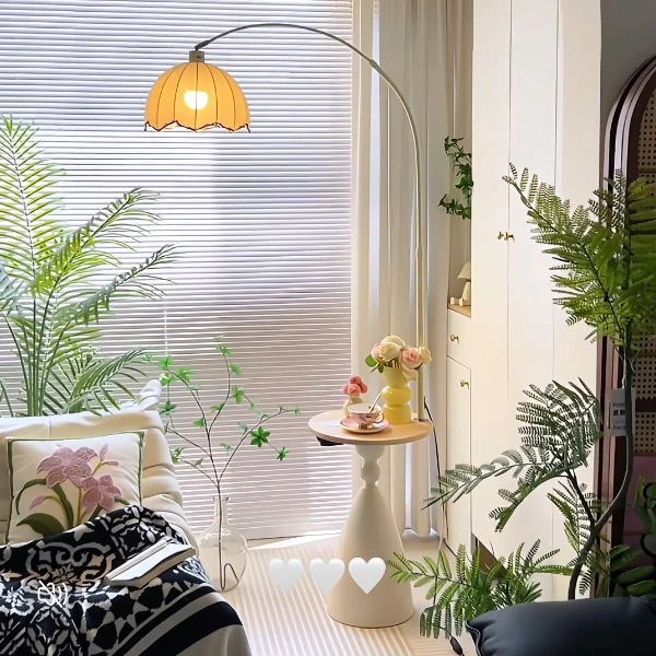 奶油风钓鱼落地灯客厅沙发边卧室床头氛围灯法式置物架一体床头灯