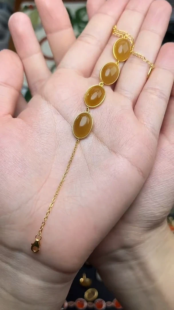 银S925镶嵌手链和田玉糖手链06