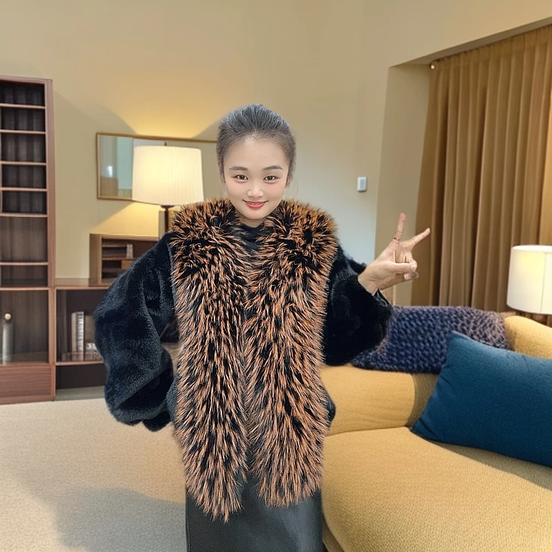 仿美洲貉大门巾皮毛一体时尚贵气款