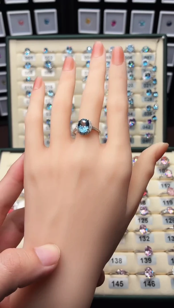 银S925镶嵌戒指海蓝宝石0002