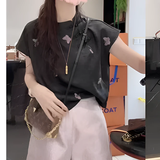 新款女夏季新中式刺绣短袖上衣气质显瘦时尚减龄设计感百搭洋气