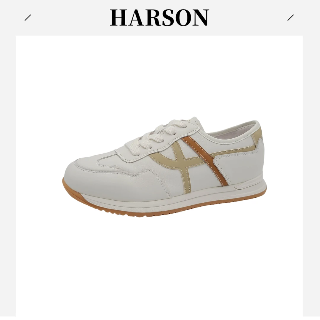 Harson/哈森纯色时尚休闲鞋百搭系带休闲鞋时尚复古透气230105
