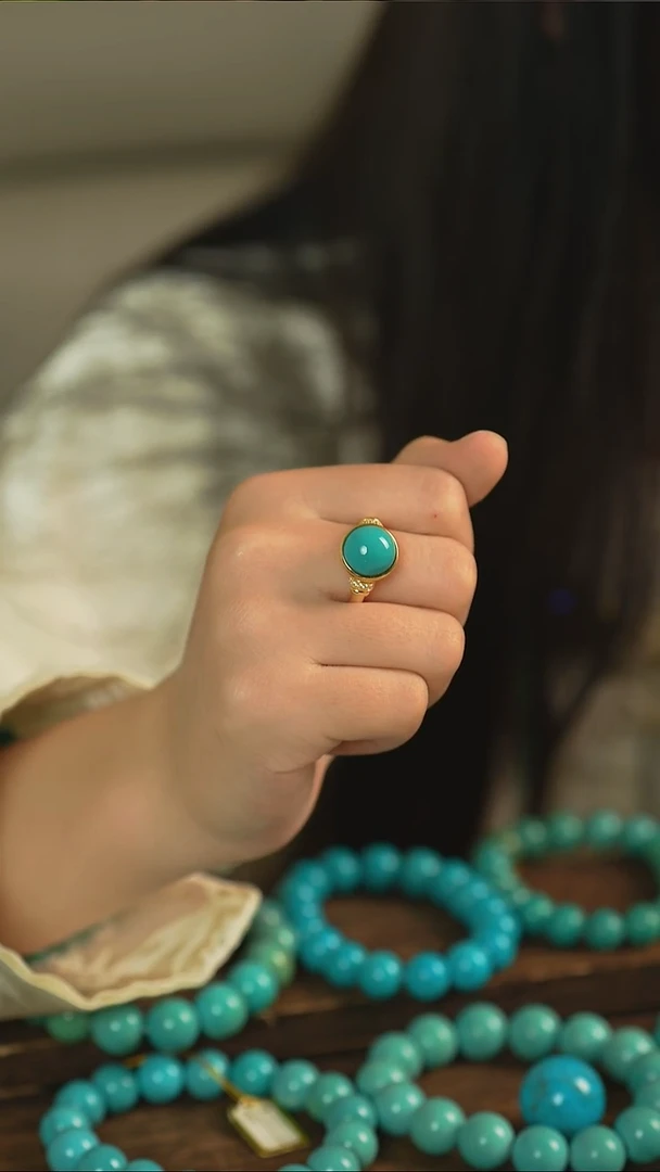 18K金镶嵌绿松石戒指多样性发一