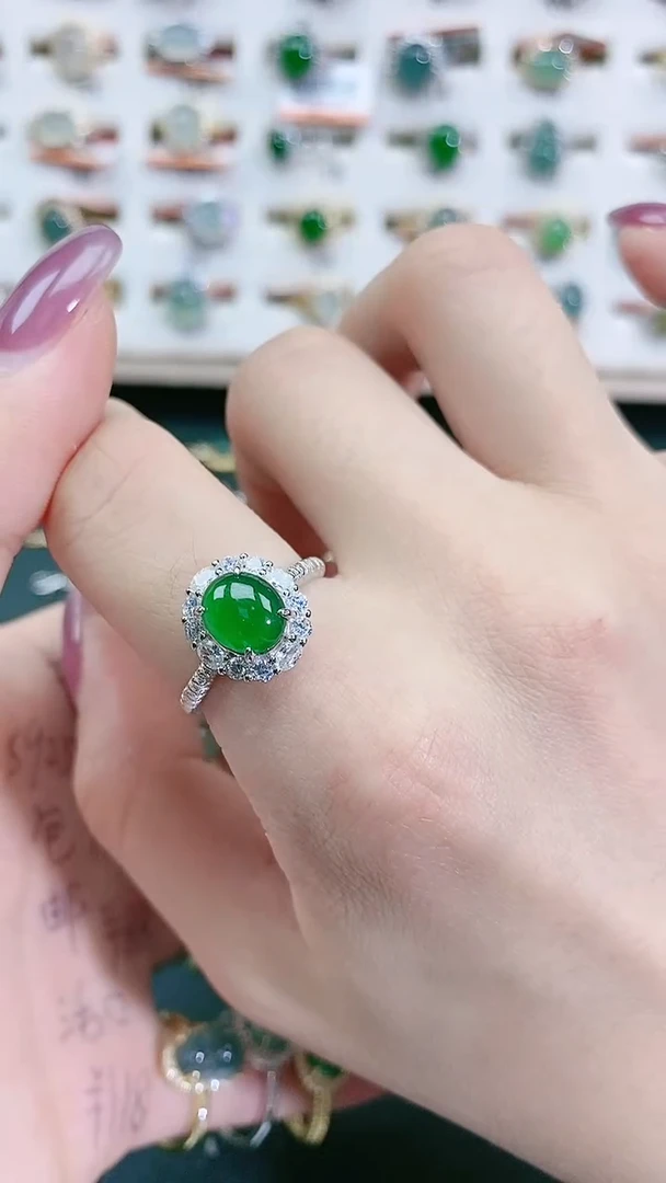 银S925镶嵌戒指翡翠天然翡翠
