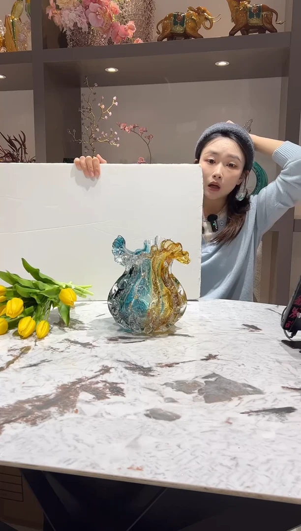 新款琥珀蓝金色钱袋花瓶