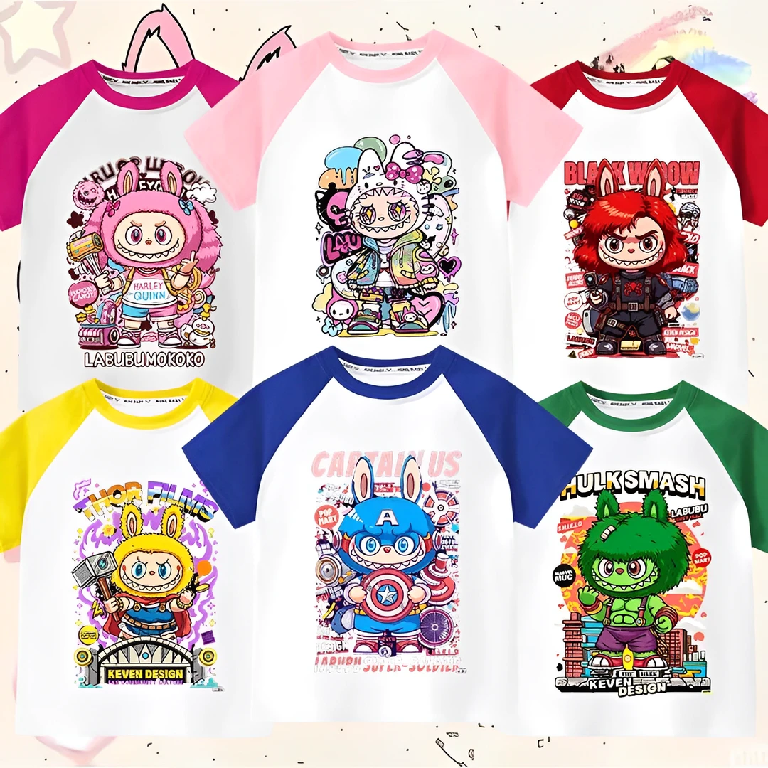 拉布布插肩袖夏装新款卡通男女中大儿童短袖t恤纯棉圆领潮牌童装