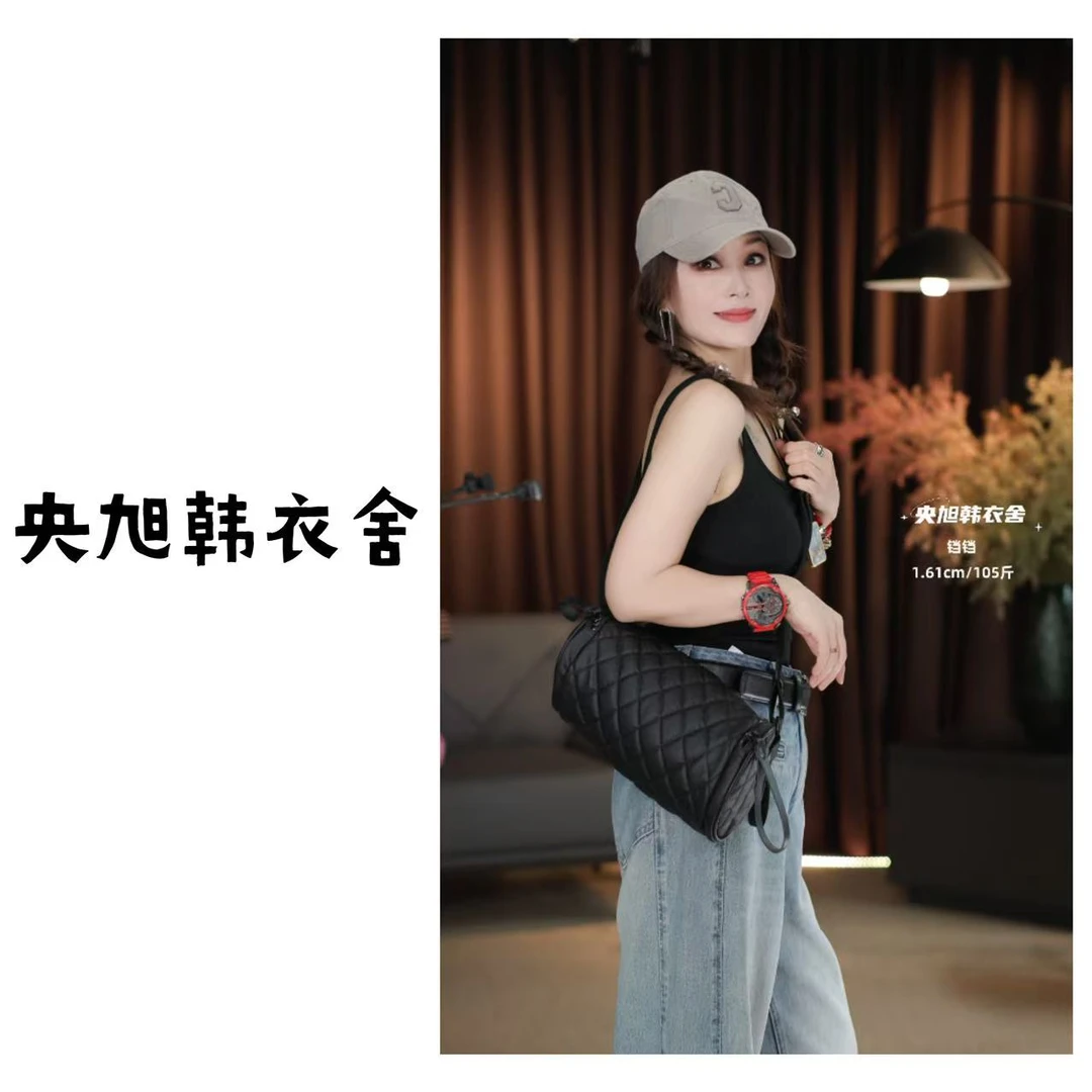 【央旭韩衣舍铛铛】菱格圆筒包大容量百搭单肩斜挎包