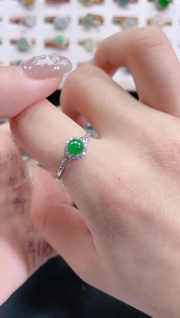 银S925镶嵌戒指翡翠天然翡翠