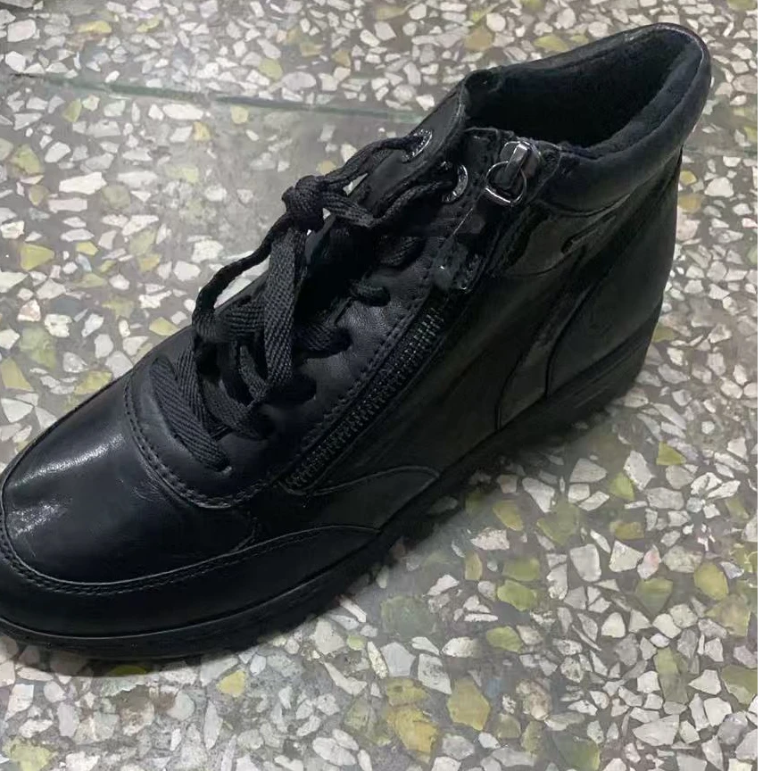 包头胶粘中跟休闲风防滑拉链短靴黑色加绒潮鞋-U37-021