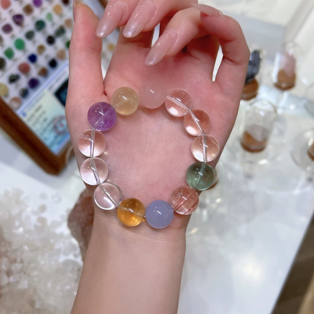 「蜜桃气泡水」糖果色系多宝天然水晶手串多样性发一