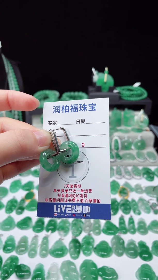 吊坠(赠链)未镶嵌石英质玉（非洲翠）5.37耳包