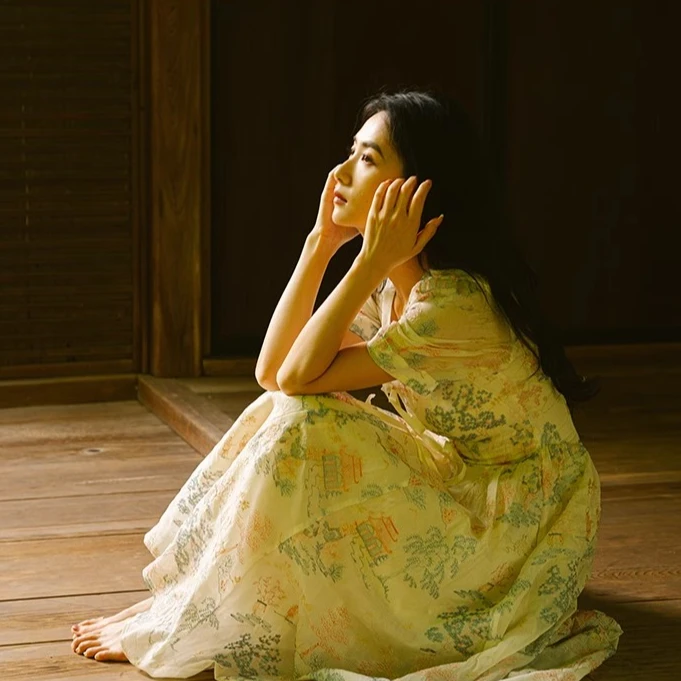 撒哈拉【只此青绿】新中式写意国风刺绣欧式宫廷复古设计连衣裙