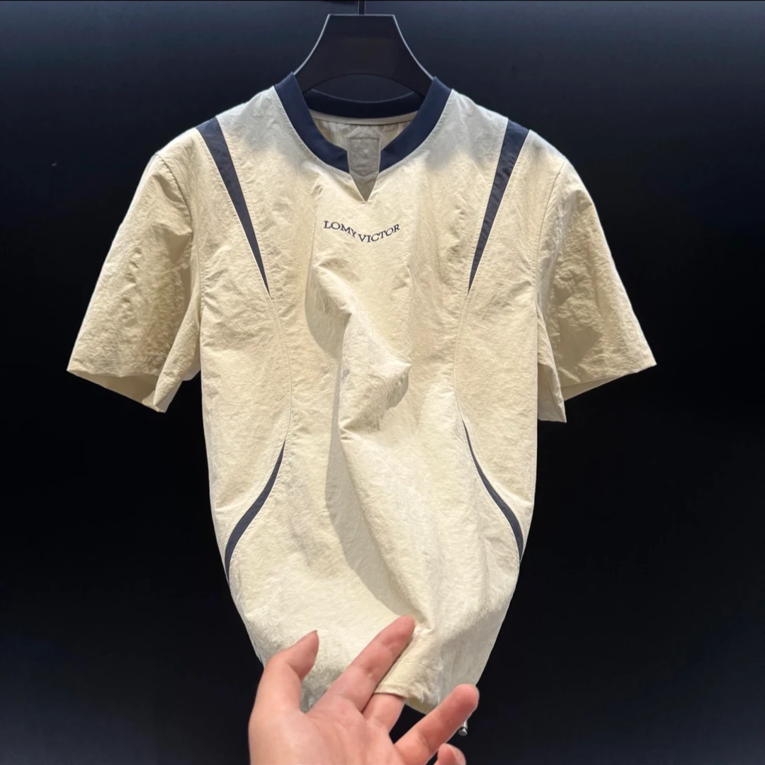 2025夏季新款美式潮牌拼接男士短袖高品质t恤时尚舒适透气短袖T恤