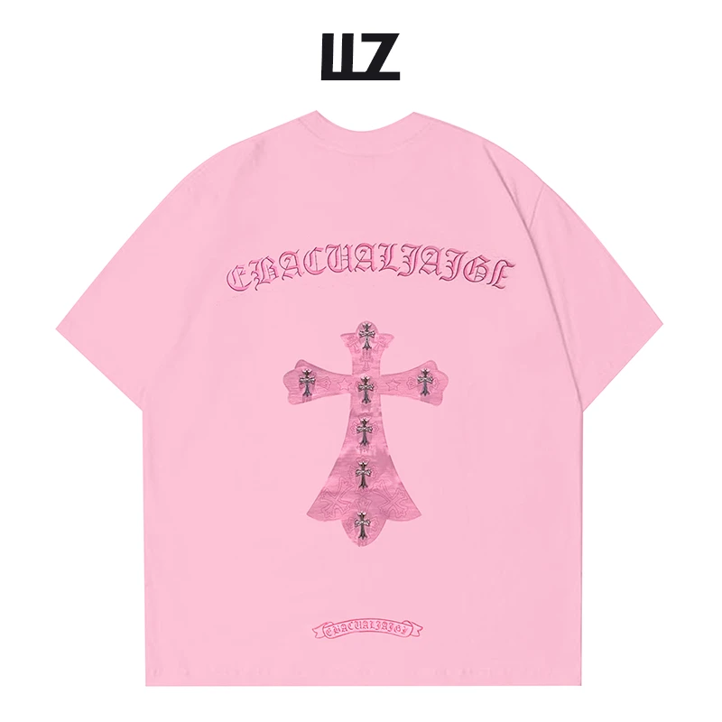 「LLZ」金属十字架 280克纯棉重磅短袖宽松休闲百搭T恤男女同款