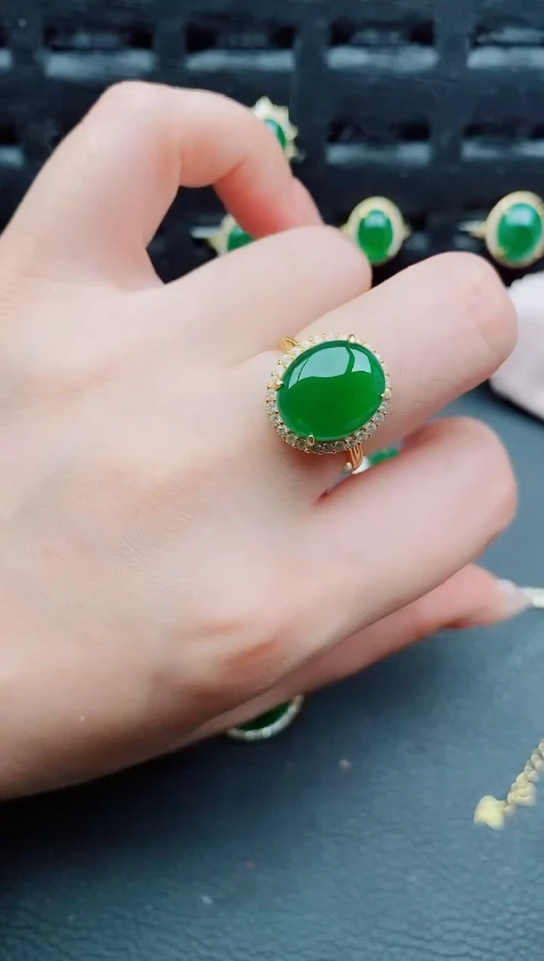 翡翠戒指银S925镶嵌天然a货翡翠247