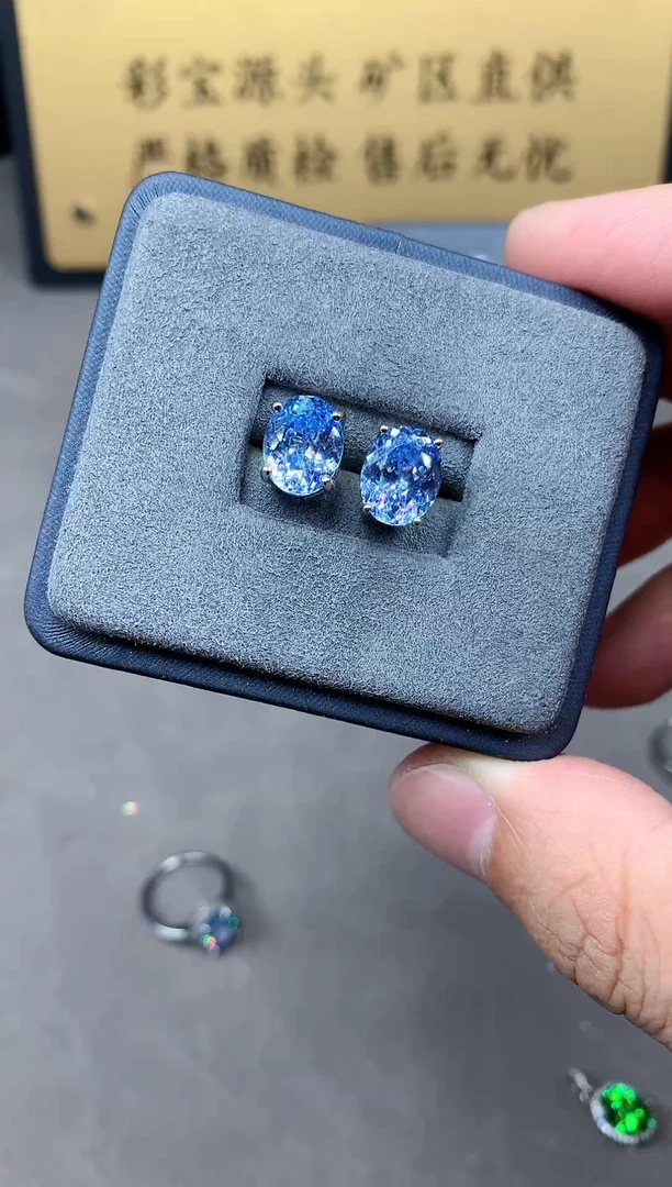 银S925镶嵌戒圈海蓝宝石2222