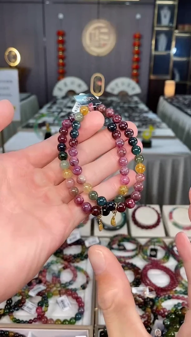 未镶嵌老矿碧玺色标单圈手串6mm+碧玺xion多样性发一条