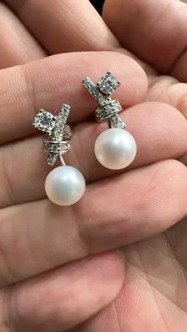 【闪购商品】淡水珍珠耳钉银S925镶嵌7.5mm淡水珍珠耳钉