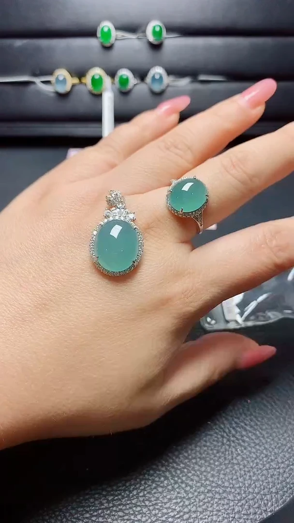 银S925镶嵌戒指翡翠 天然翡翠A货s925银镶