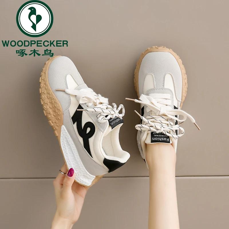 啄木鸟厚底德训鞋女款2025春秋新款时尚百搭阿甘鞋休闲增高运动鞋