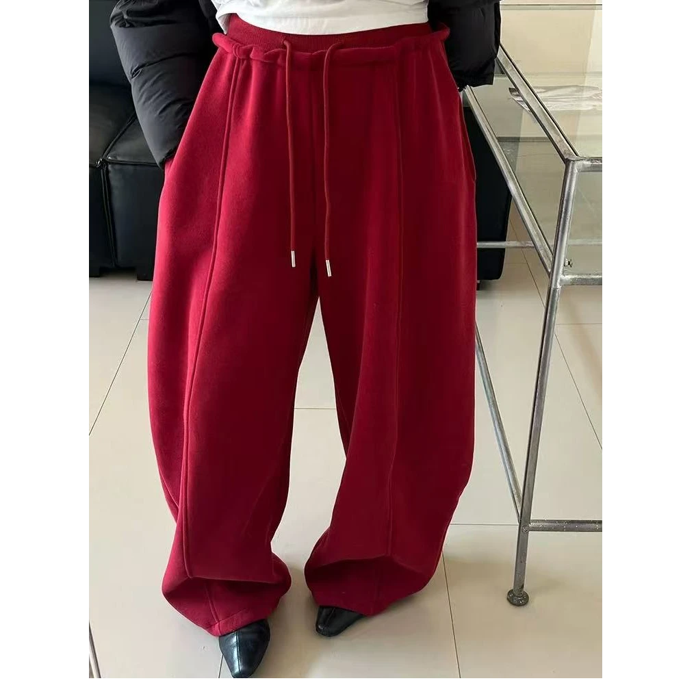 2025冬季新款加绒加厚宽松洋气大版弯刀卫裤运动裤阔腿休闲长裤