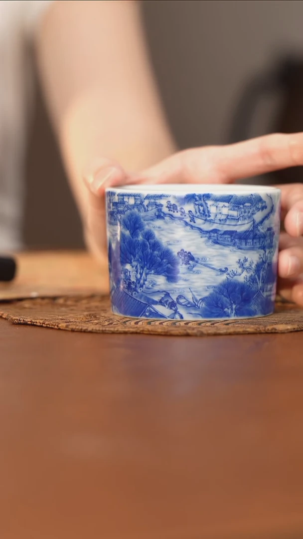杯看山柴窑青花清明上河图