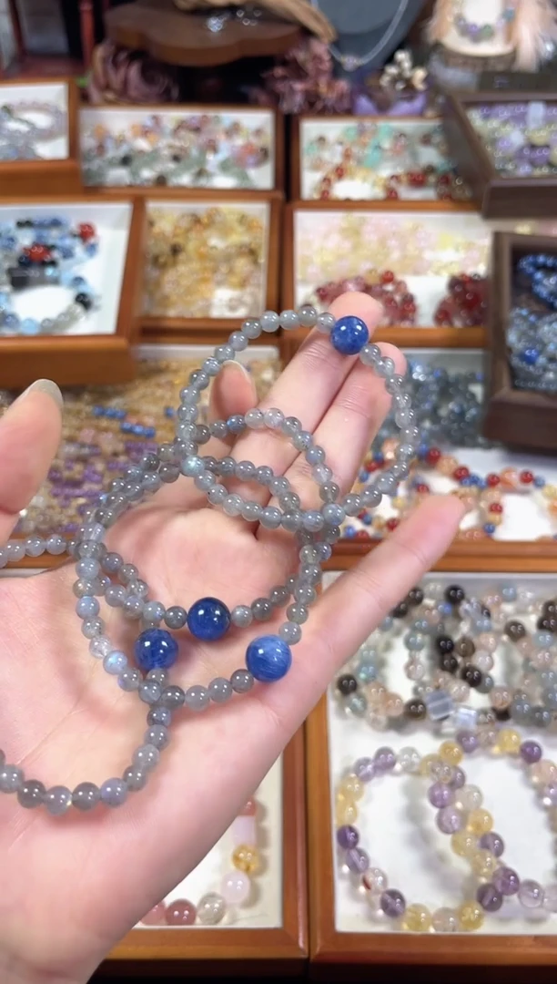 未镶嵌手串水晶天然灰月光蓝晶石手串多样发一