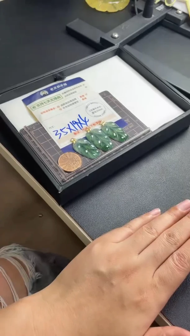 翡翠挂件18K金镶嵌叶子FL22/多样性发其一CP配绳