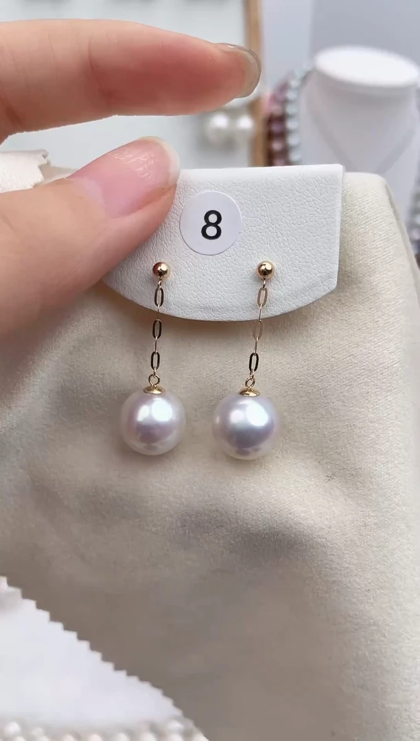 18K金镶嵌淡水珍珠耳饰11-12