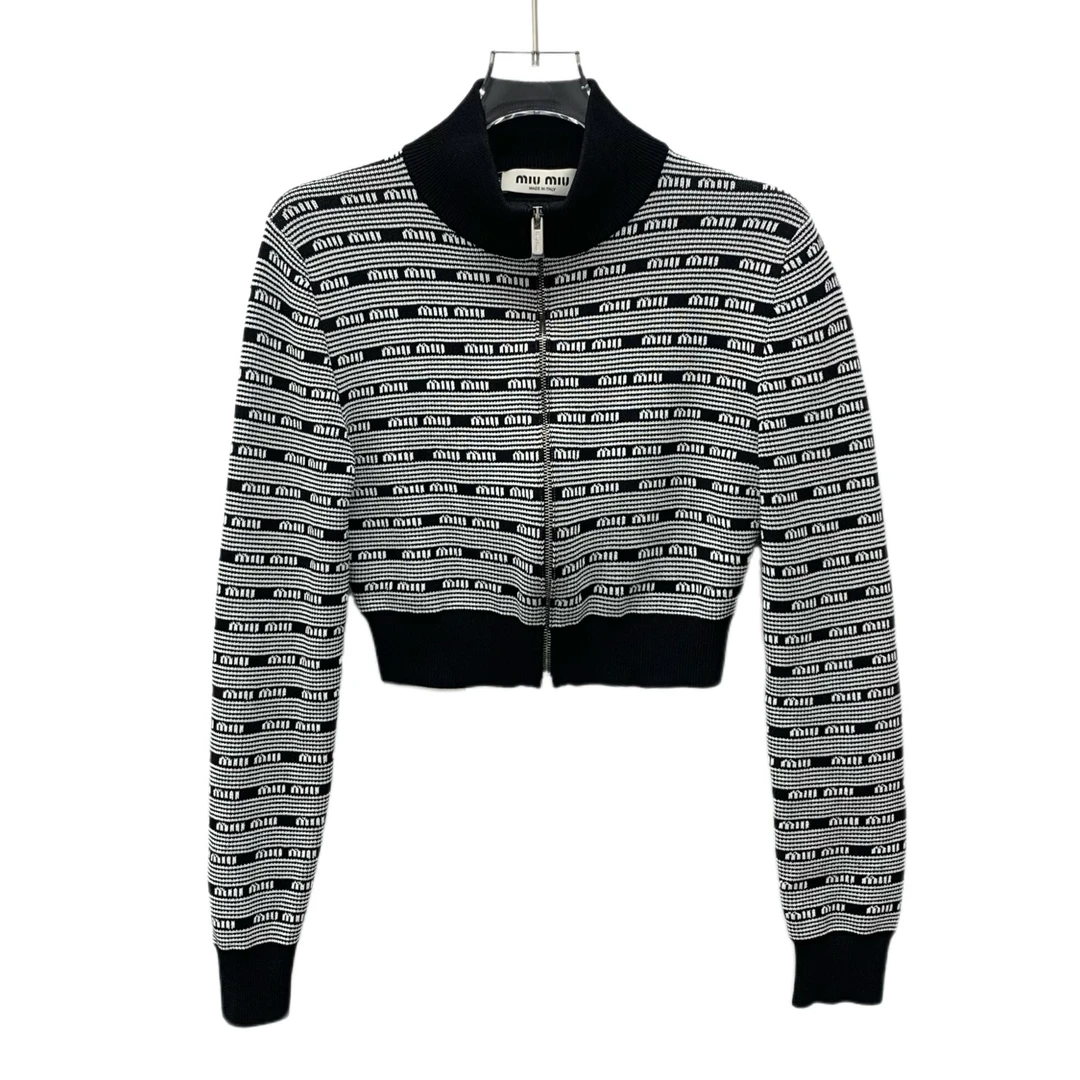 99新 MIU MIU/缪缪 J18932    logo满印黑白条纹立领外套