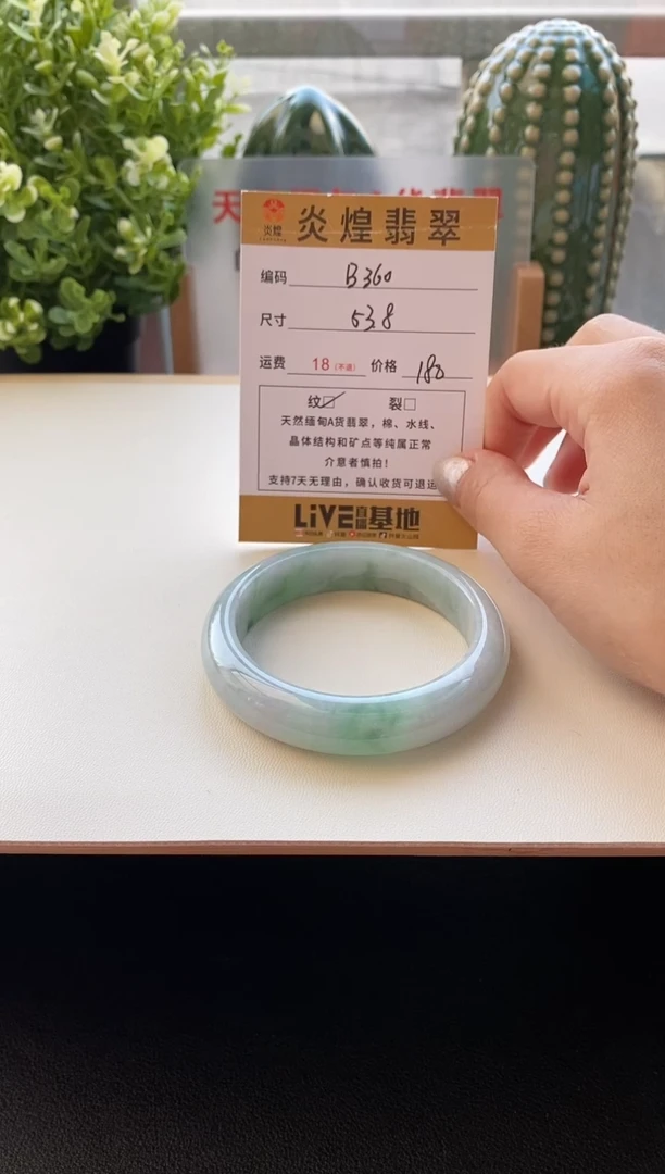 未镶嵌手镯翡翠圈口53.8编码B360