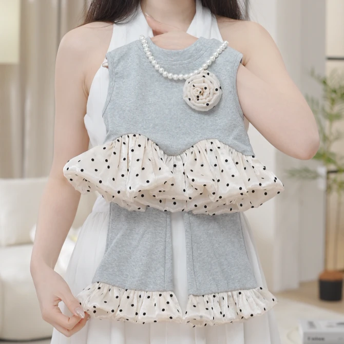 女童2025夏季新款赫本风女宝高级波点背心喇叭裤两件套套装S17261