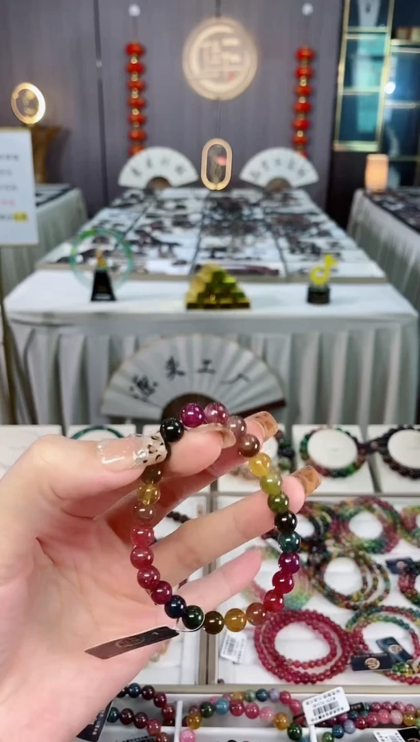 未镶嵌老矿碧玺色标冰体单圈手串7mm+碧玺dan多样性发货一条