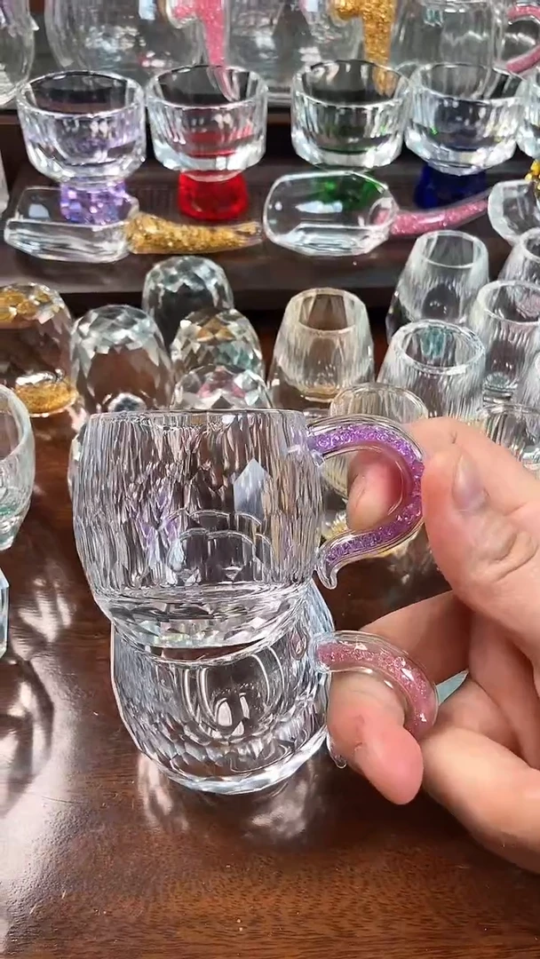 【闪购商品】玺宴新款水晶弯把小茶碗粉钻+紫罗兰