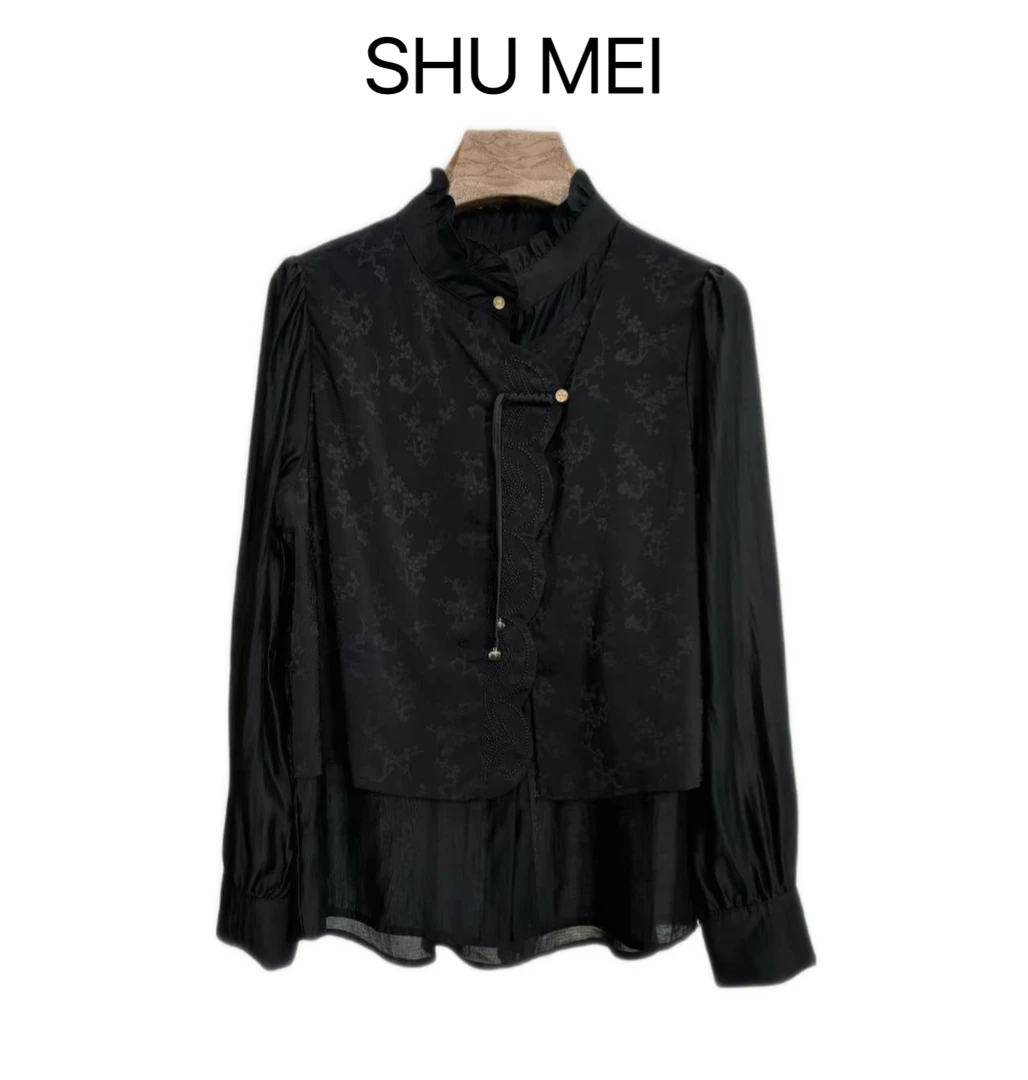 术玫-春季新款/-国风系列/天丝花边领衬衣/假两件马甲