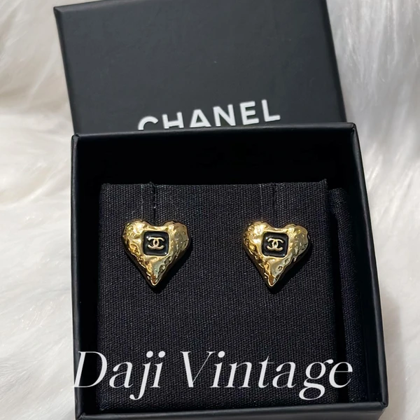 大吉中古/Chanel香奈儿金色熔岩爱心珐琅双C耳钉
