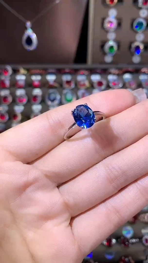 戒指蓝宝石银S925镶嵌810银色矢车菊