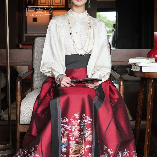 【晏熹堂·四平八稳】纹样绣花古董衣复古国风中式马面裙百搭下裳