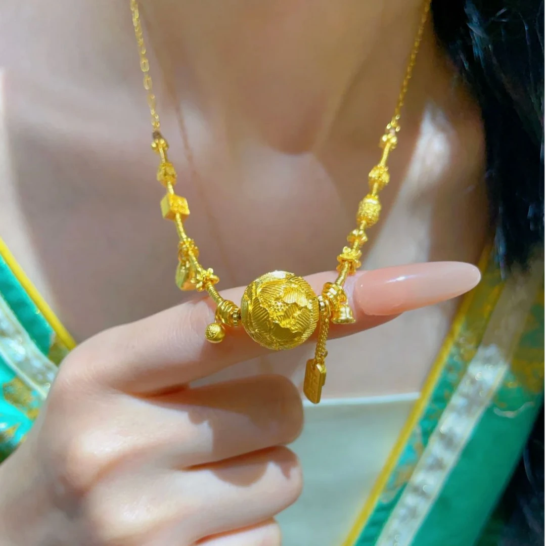 足金999盘缠牡丹球套链
