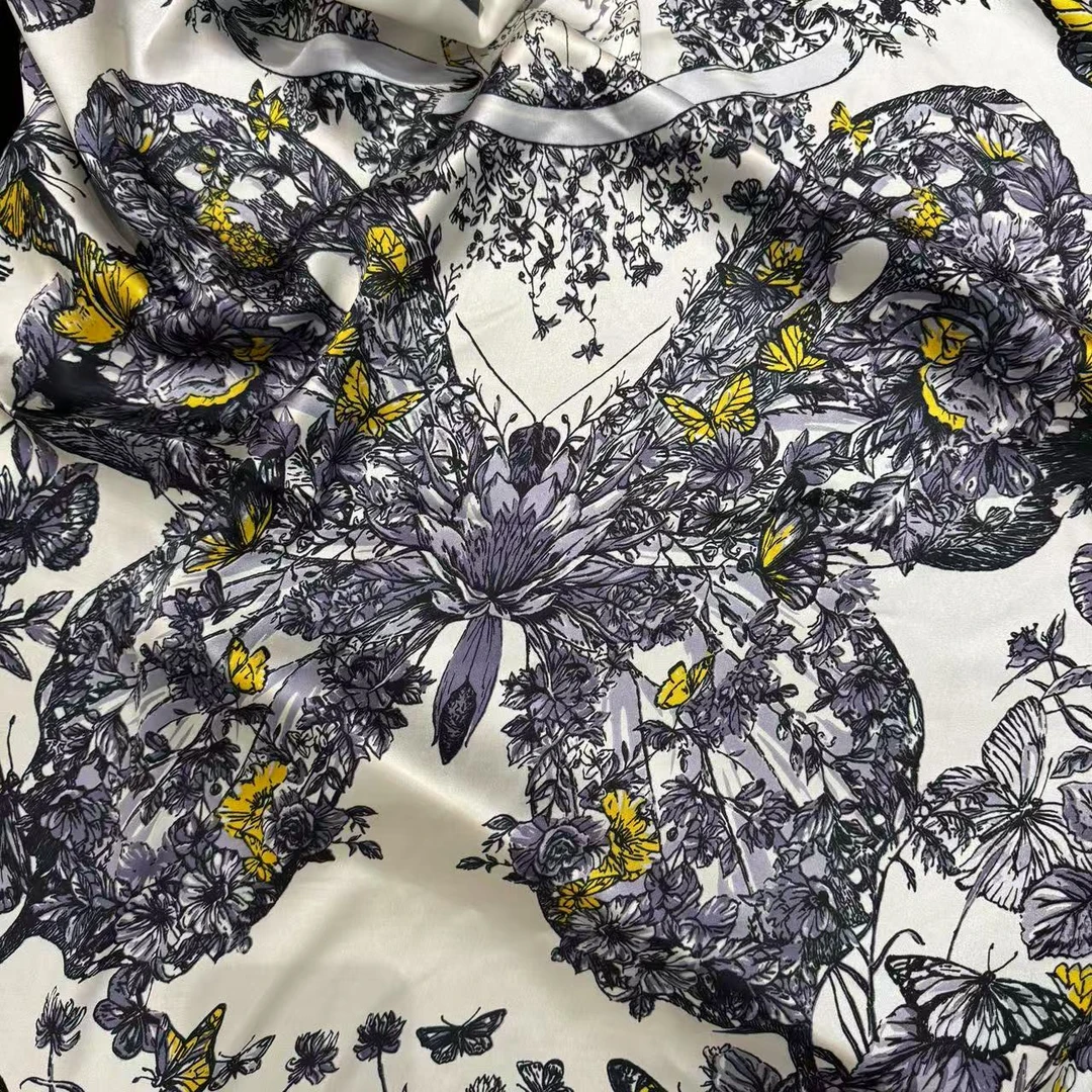 【蝴蝶花卉】丽锦锻90x90尺寸透气百搭舒适精致丝巾