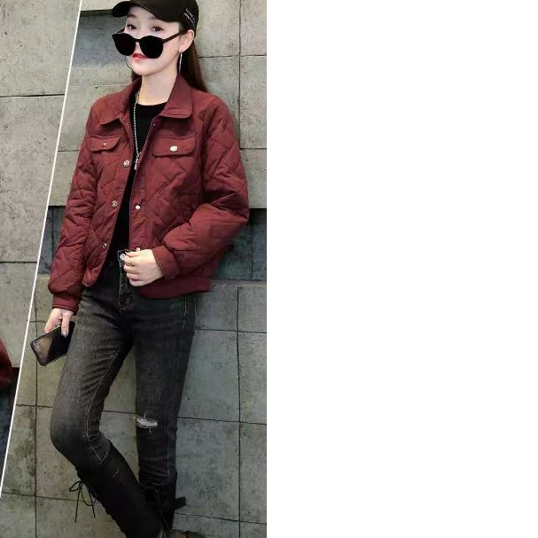 6817款衬衫领菱格短款夹棉小香风外套（以 直播间实物为准）