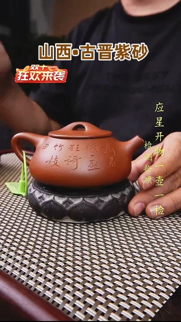 茶壶紫砂古晋紫砂红泥刻绘竹子景舟石瓢福利