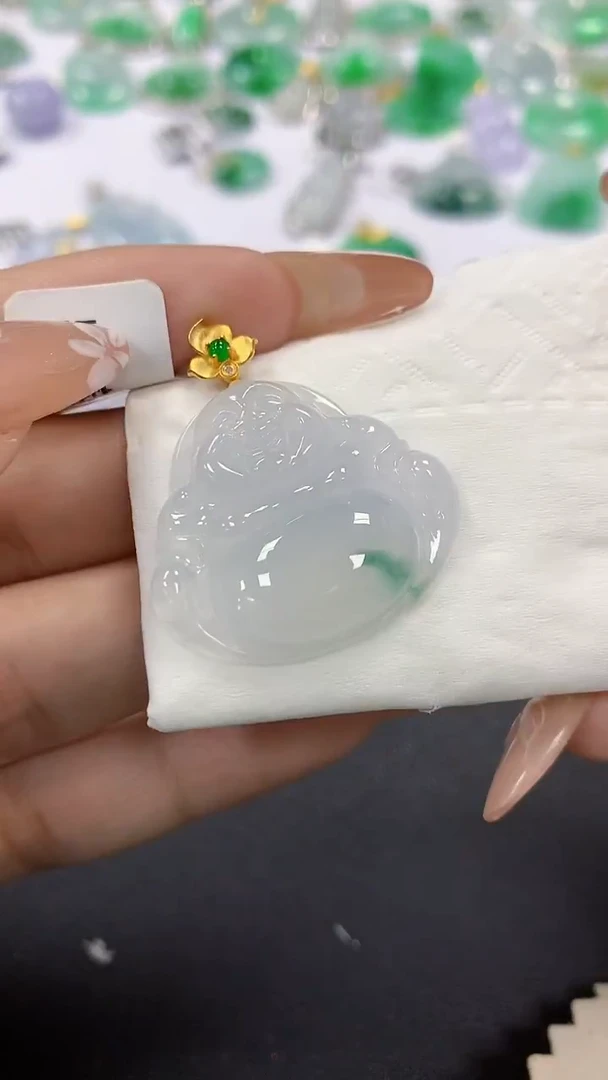 颈饰18K金镶嵌翡翠a货假一赔三支持复检百元上9元证书费自理